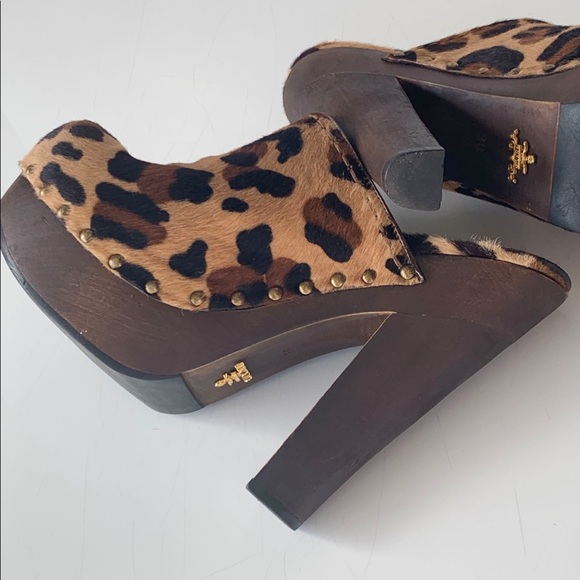 Prada Shoes - PRADA, Leopard Print Leather Mules